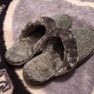 Sparkly fussy gray slippers